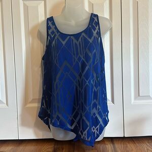 Apt 9 Asymmetrical Tank Top Sleeveless Shirt Blouse Royal Blue Sheer Large L EUC